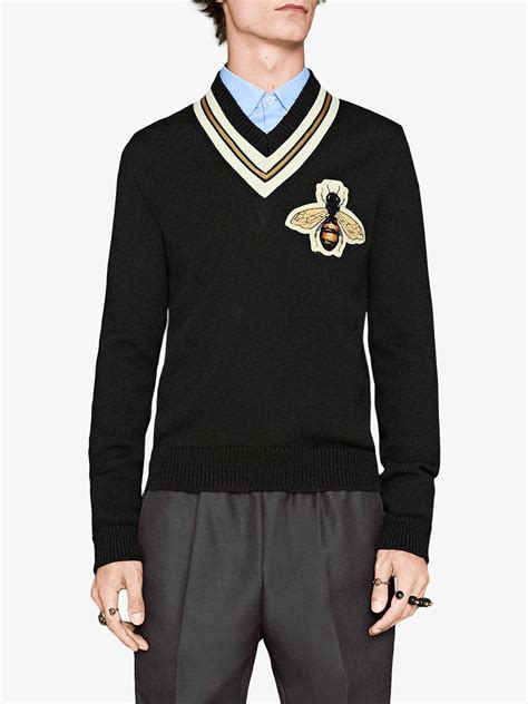 gucci wool sweater with bee appliqué|gucci bee embroidered sweater.